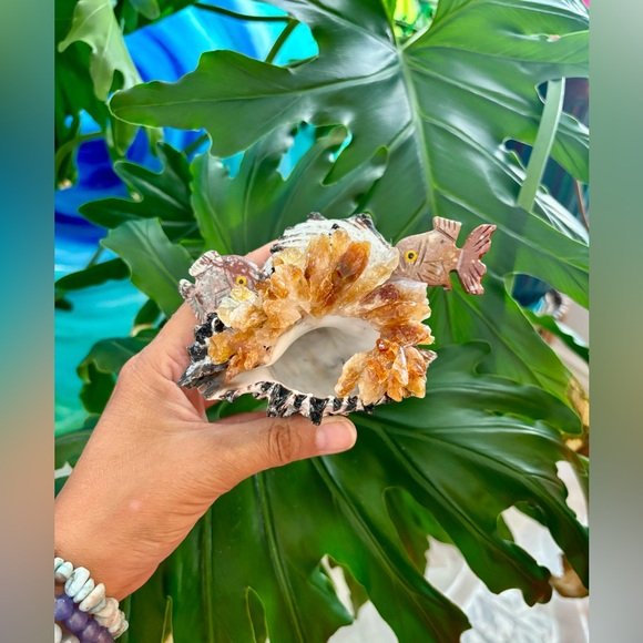 Fish Carvings on Seashell with Citrine - Picture 5 of 7